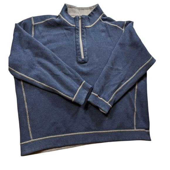 Tommy Bahama Mens Large Reversible 1/4 Zip Pullover Sweatshirt Blue Gray Sweater - Picture 1 of 10